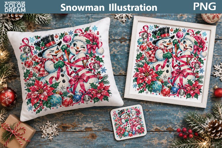 Cute Snowman Couple | Christmas Sublimation example image 1