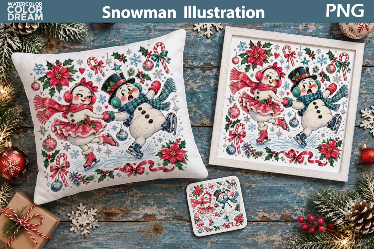 Ice Skating Snowmen | Christmas Sublimation
