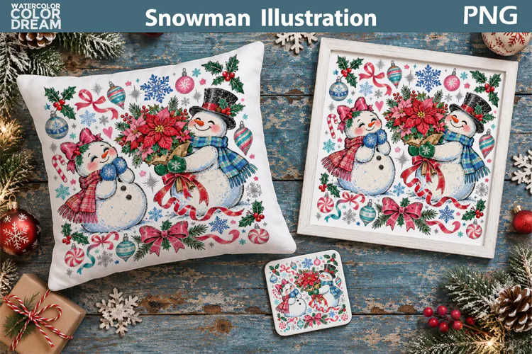 Watercolor Snowman Couple | Christmas Sublimation