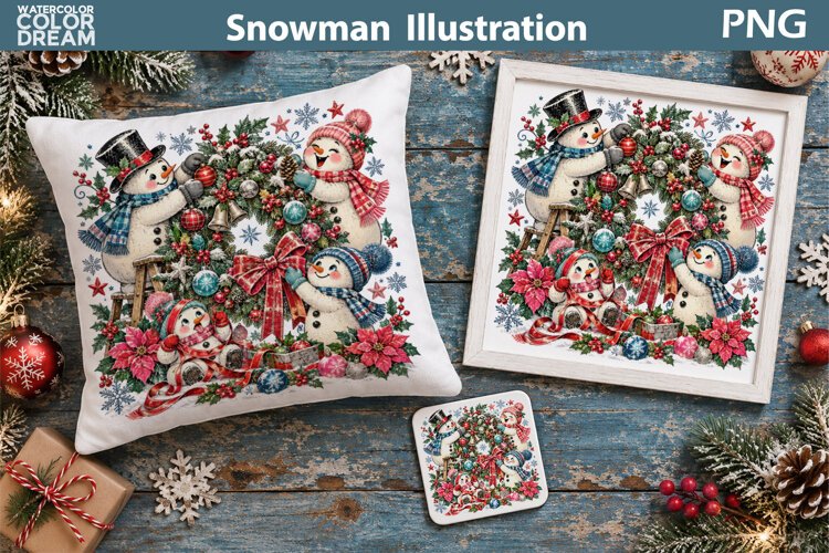 Snowman Family Wreath | Christmas Sublimation example image 1