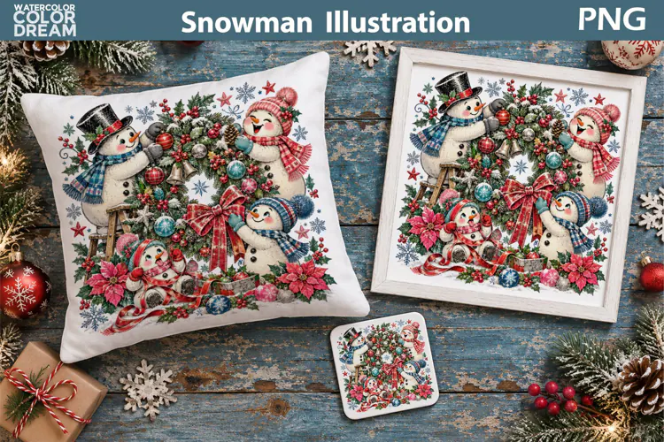 Snowman Family Wreath | Christmas Sublimation