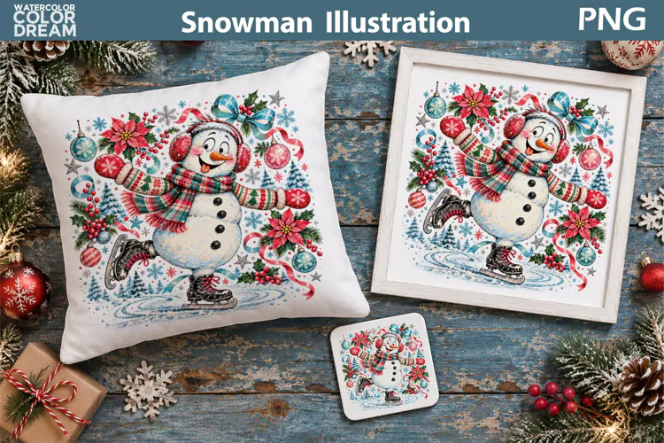 Ice Skating Snowman | Christmas Sublimation