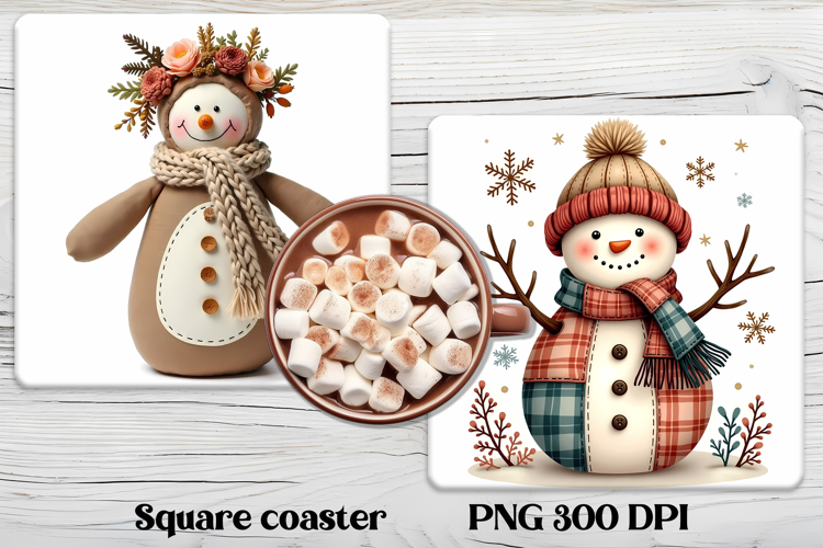 Christmas square coaster PNG | Cute snowman coaster