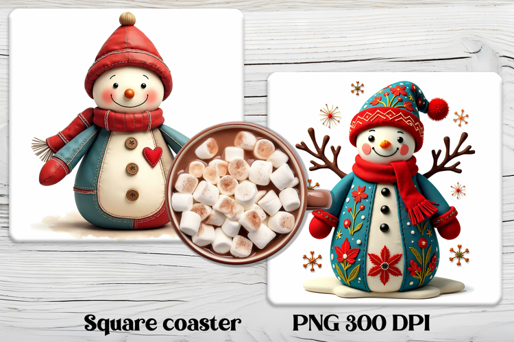 Christmas square coaster PNG | Cute snowman coaster