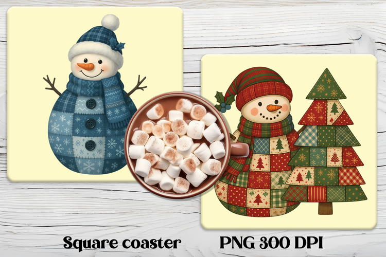 Christmas square coaster | Cute patchwork snowman coaster
