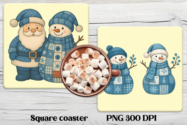 Christmas square coaster | Cute patchwork snowman coaster
