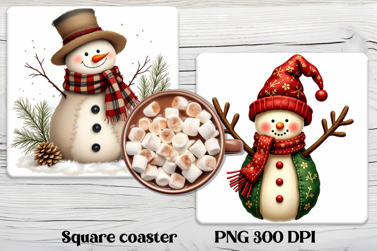 Christmas square coaster PNG | Cute snowman coaster
