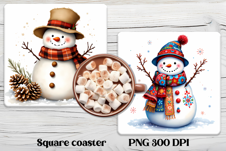 Christmas square coaster PNG | Cute snowman coaster