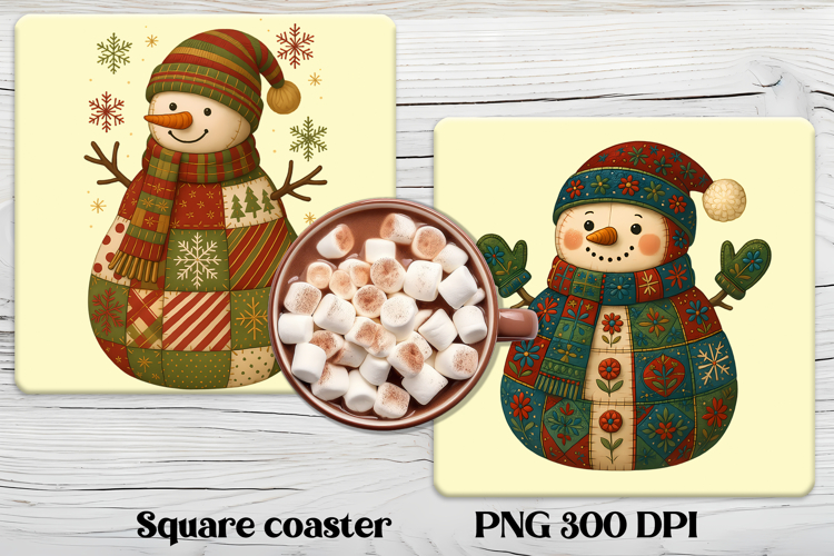 Christmas square coaster | Cute patchwork snowman coaster