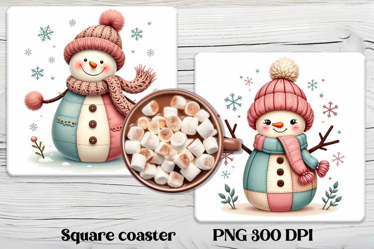 Christmas square coaster PNG | Cute snowman coaster