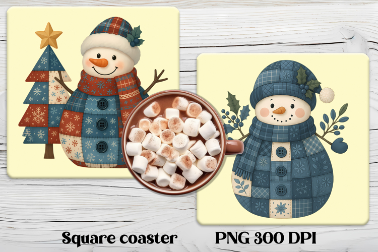 Christmas square coaster | Cute patchwork snowman coaster
