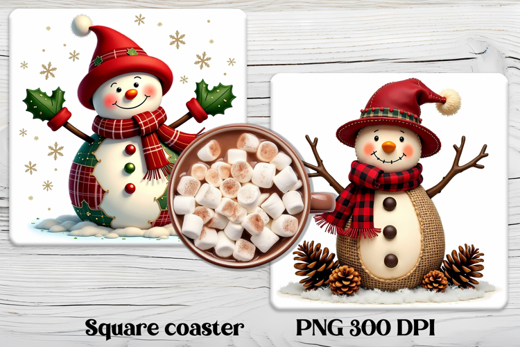 Christmas square coaster PNG | Cute snowman coaster
