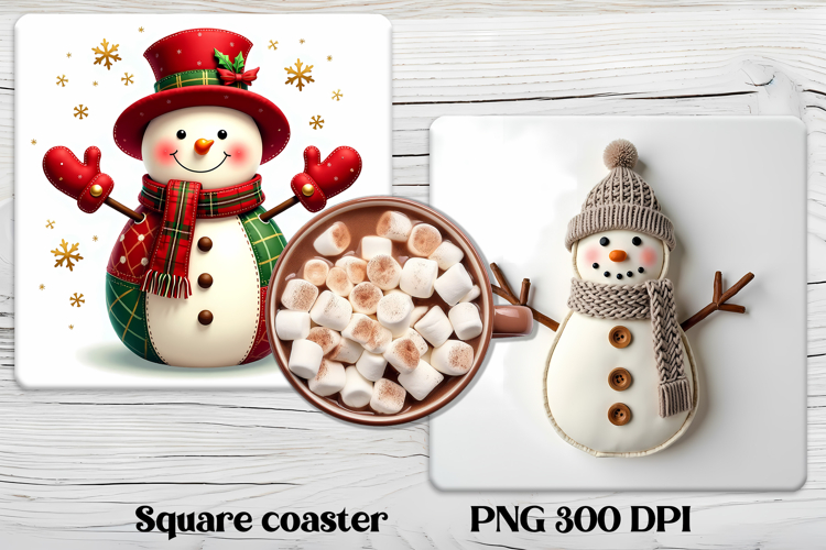 Christmas square coaster PNG | Cute snowman coaster