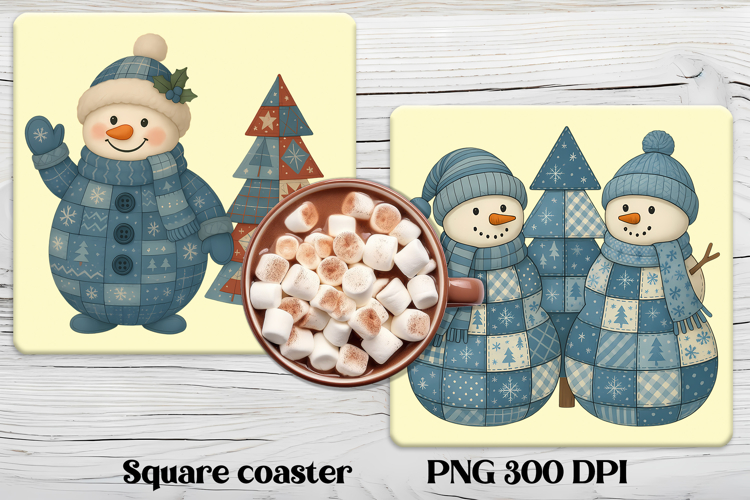 Christmas square coaster | Cute patchwork snowman coaster