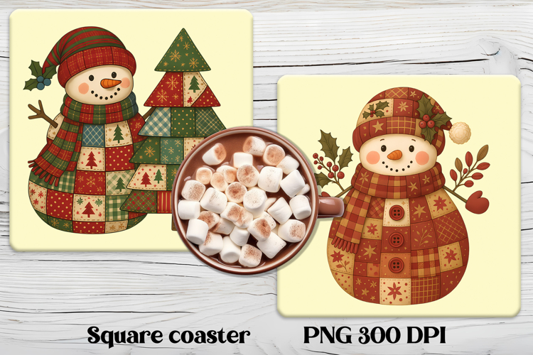 Christmas square coaster | Cute patchwork snowman coaster