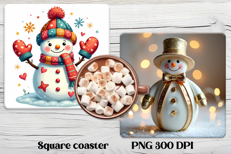 Christmas square coaster PNG | Cute snowman coaster