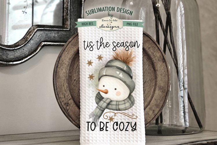 Tis Season Cozy Snowman | Kitchen Towel Sublimation Design example image 1