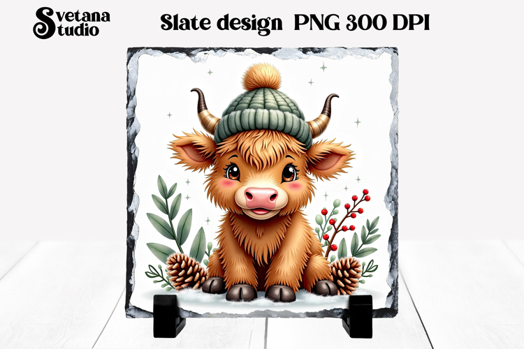 Christmas cute cow slate | Christmas pillow sublimation