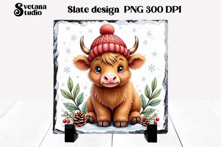 Christmas cute cow slate | Christmas pillow sublimation