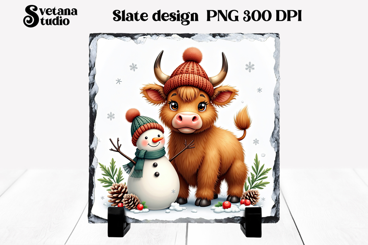 Christmas cute cow slate | Christmas pillow sublimation