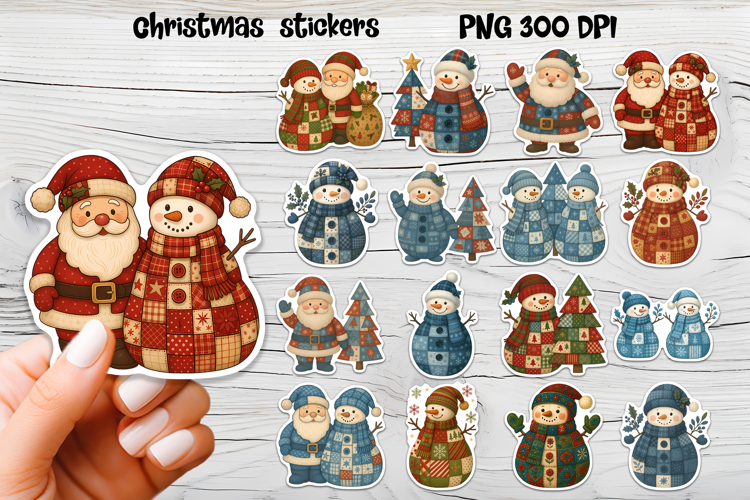 Christmas Patchwork stickers | Printable Christmas sticker  