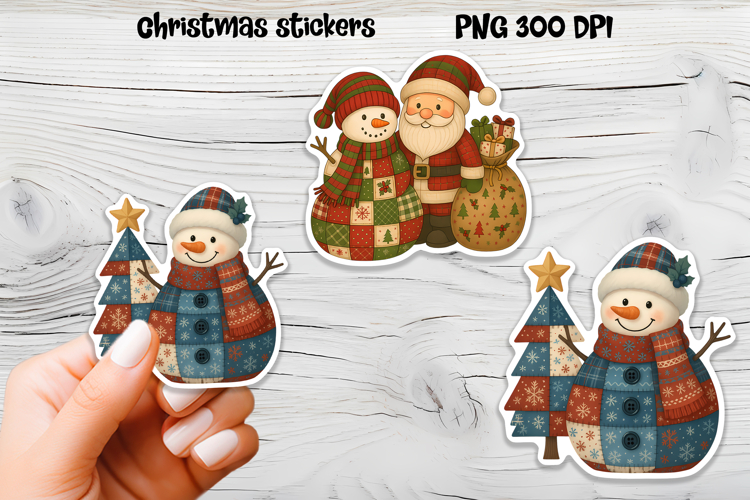 Christmas Patchwork stickers | Printable Christmas sticker  