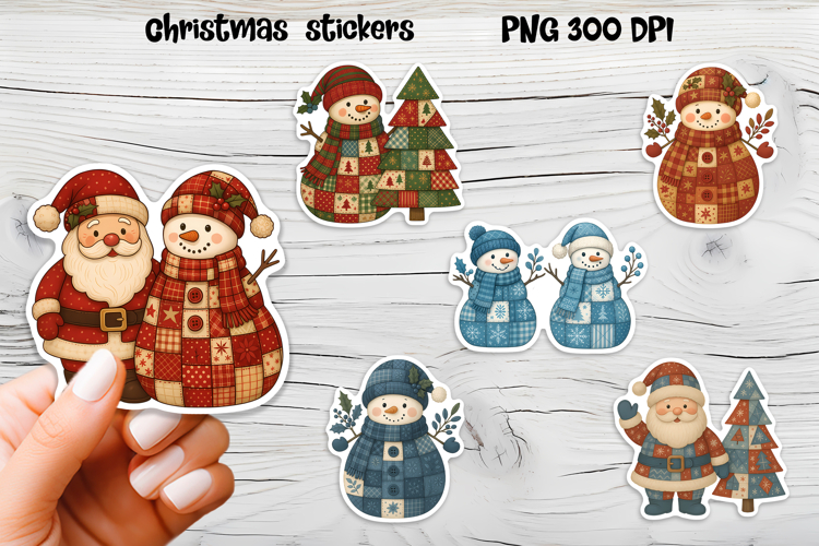 Christmas Patchwork stickers | Printable Christmas sticker  