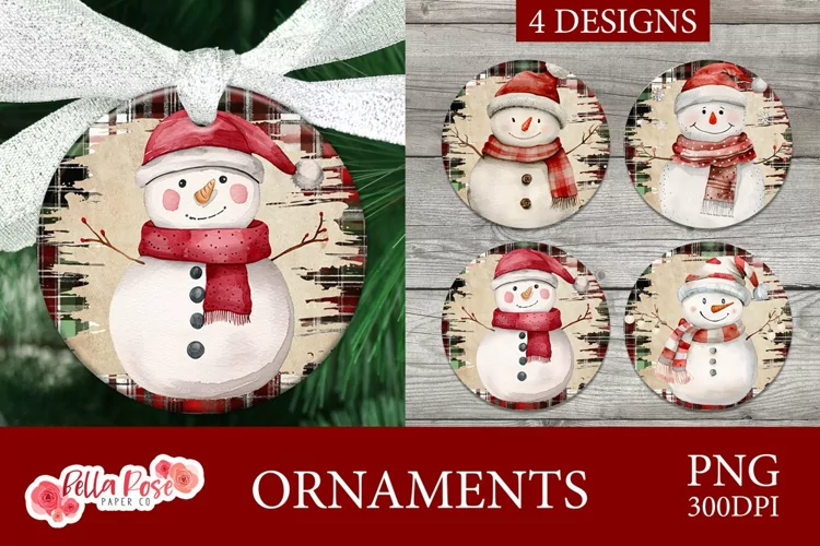 Plaid Snowmen | Christmas | Round Christmas Ornaments