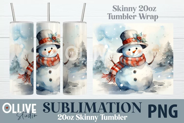 Snowman Christmas 20oz Tumbler Wrap PNG