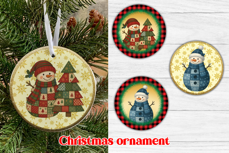 Snowman patchwork ornaments PNG | Christmas sublimation