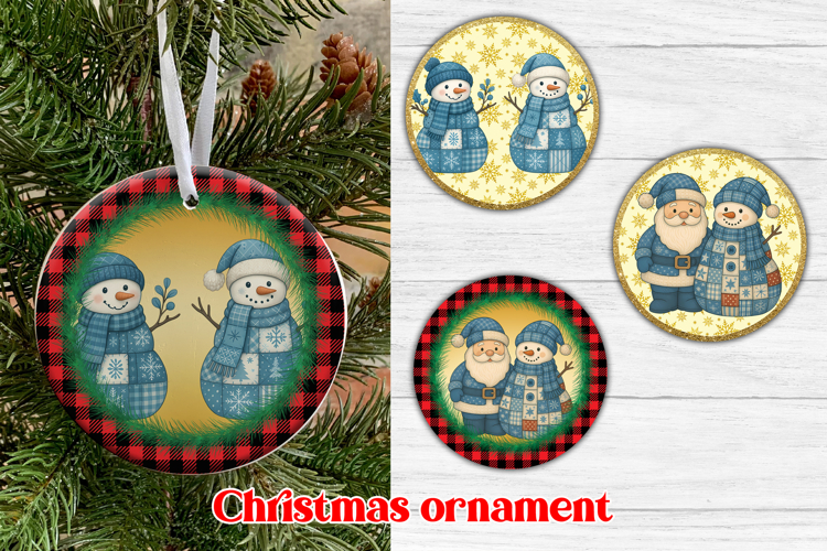 Snowman patchwork ornaments PNG | Christmas sublimation