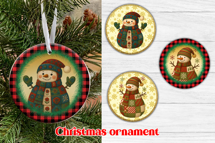 Snowman patchwork ornaments PNG | Christmas sublimation