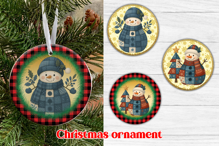 Snowman patchwork ornaments PNG | Christmas sublimation