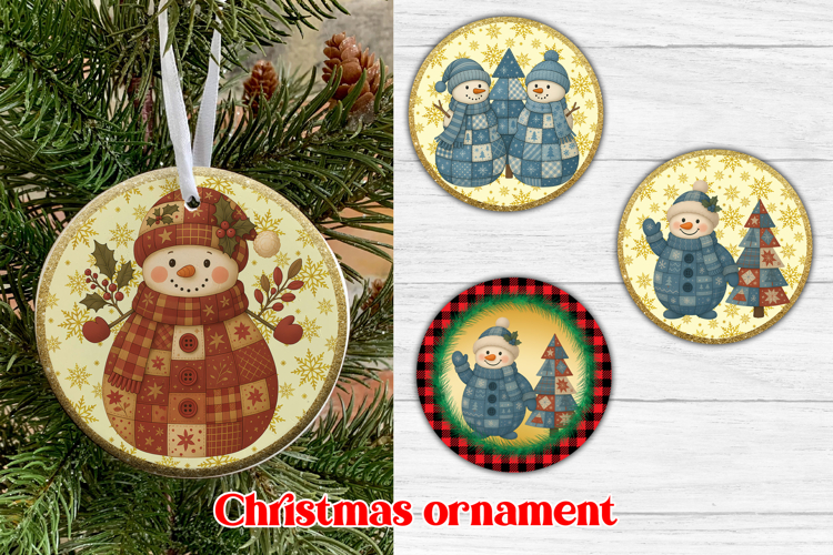 Snowman patchwork ornaments PNG | Christmas sublimation