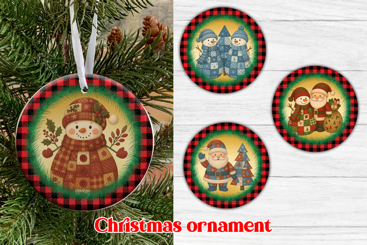 Snowman patchwork ornaments PNG | Christmas sublimation