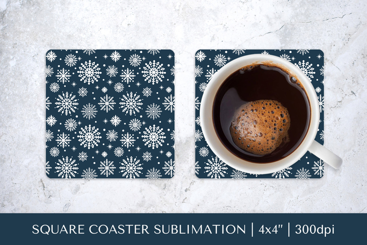 Winter square coaster sublimation. Snowflakes coaster PNG 10