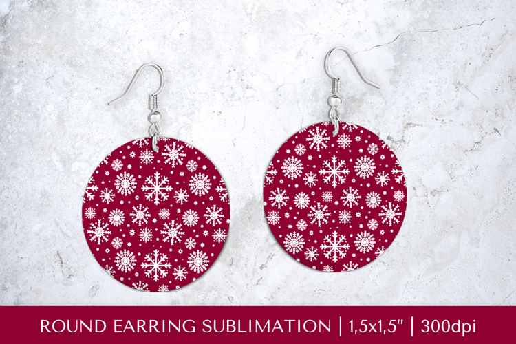 Winter earring sublimation. Snowflakes round earrings PNG 11