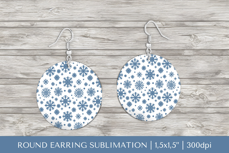 Winter earring sublimation. Snowflakes round earrings PNG 12