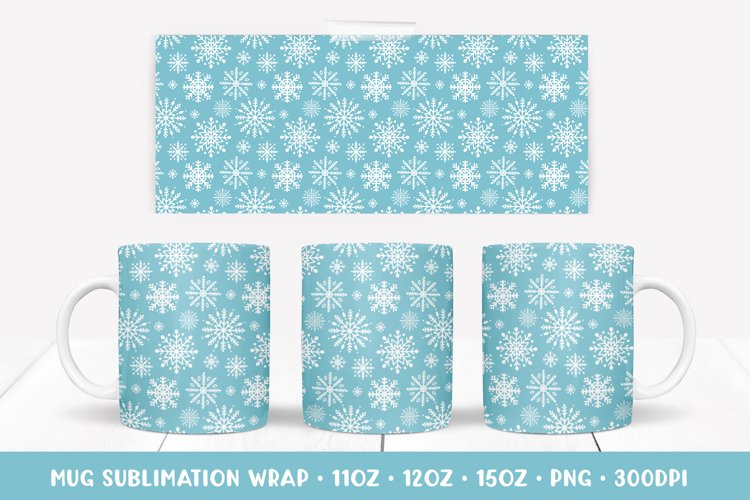 Ice Blue Mug Sublimation Design. Winter Snowflakes Mug Wrap example image 1