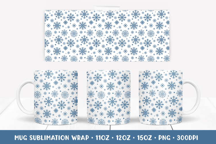 Snowflake Mug Sublimation Wrap. Winter Mug Design PNG