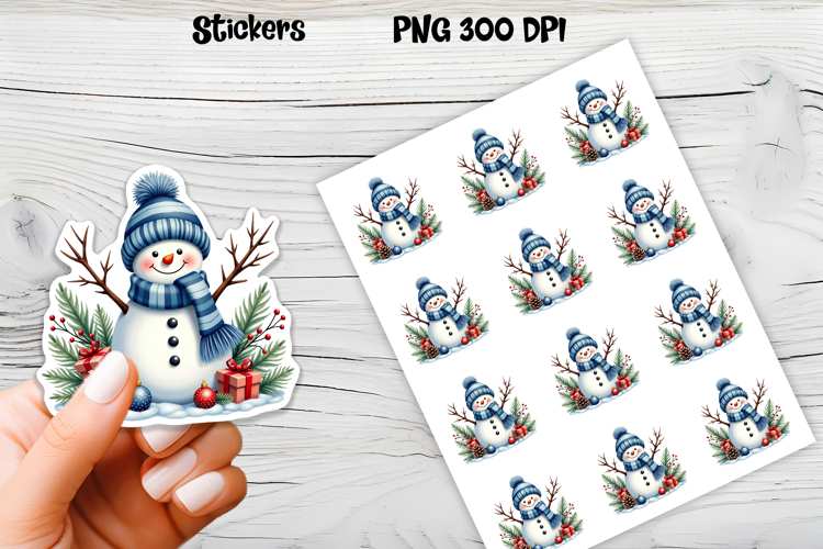 Christmas snowman stickers | Printable Christmas sticker  