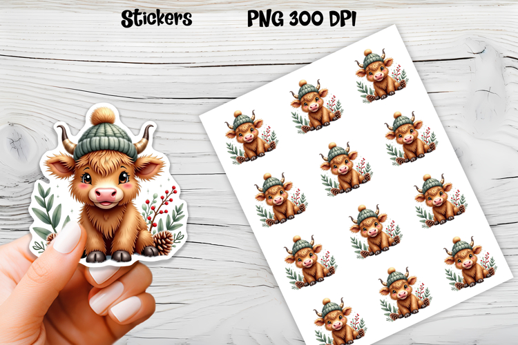 Christmas cow stickers | Printable Christmas sticker  