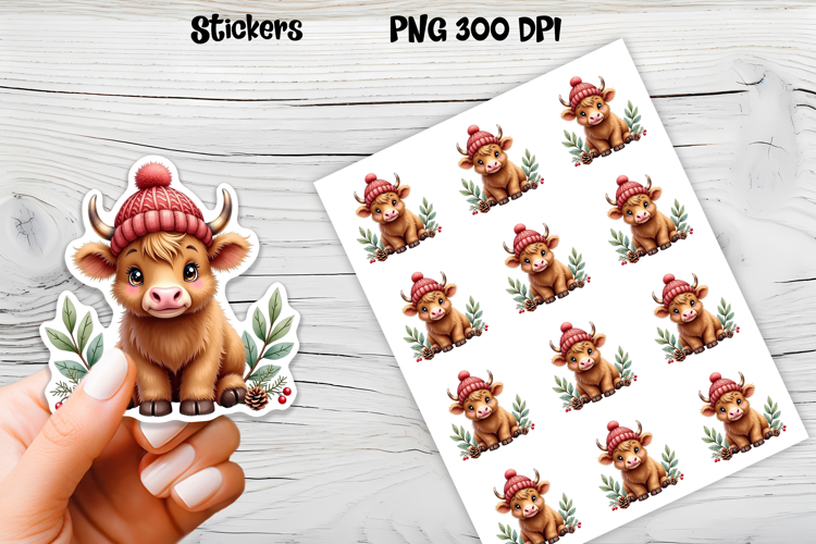 Christmas cow stickers | Printable Christmas sticker  