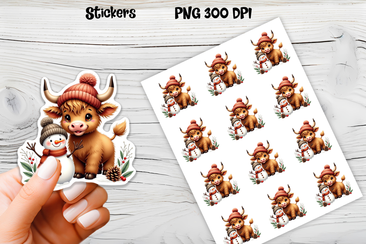 Christmas cow stickers | Printable Christmas sticker  