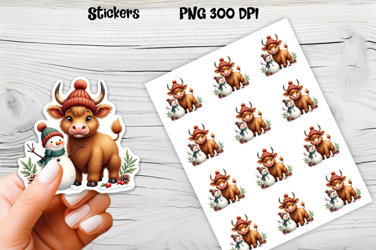 Christmas cow stickers | Printable Christmas sticker  