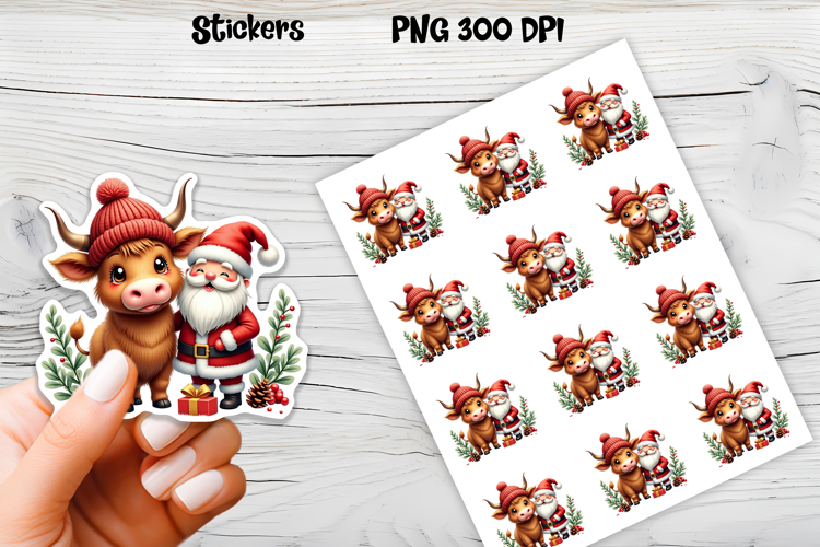 Christmas cow stickers | Printable Christmas sticker  