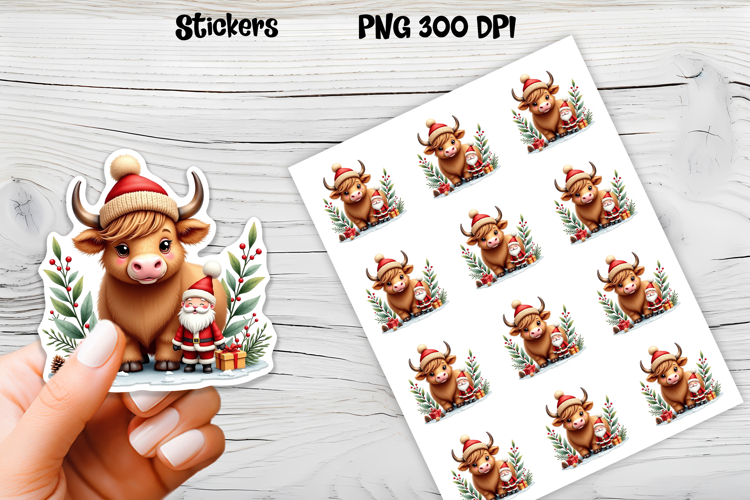 Christmas cow stickers | Printable Christmas sticker  