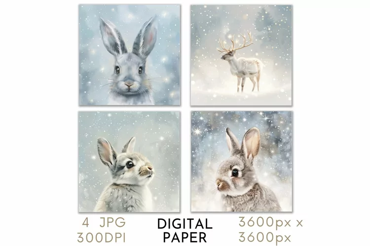 Snowy Animals Christmas Card Paper Watercolor JPG