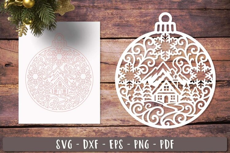 Snowy Cabin SVG Christmas Laser Cut Ornament