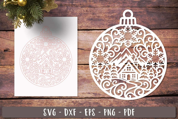 Snowy Cabin SVG Christmas Laser Cut Ornament